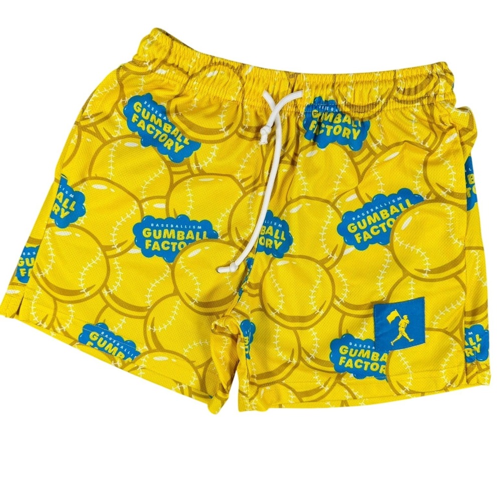 Baseballism Gumball Factory Youth M Yellow Mesh Baseball Athletic Shorts Gym